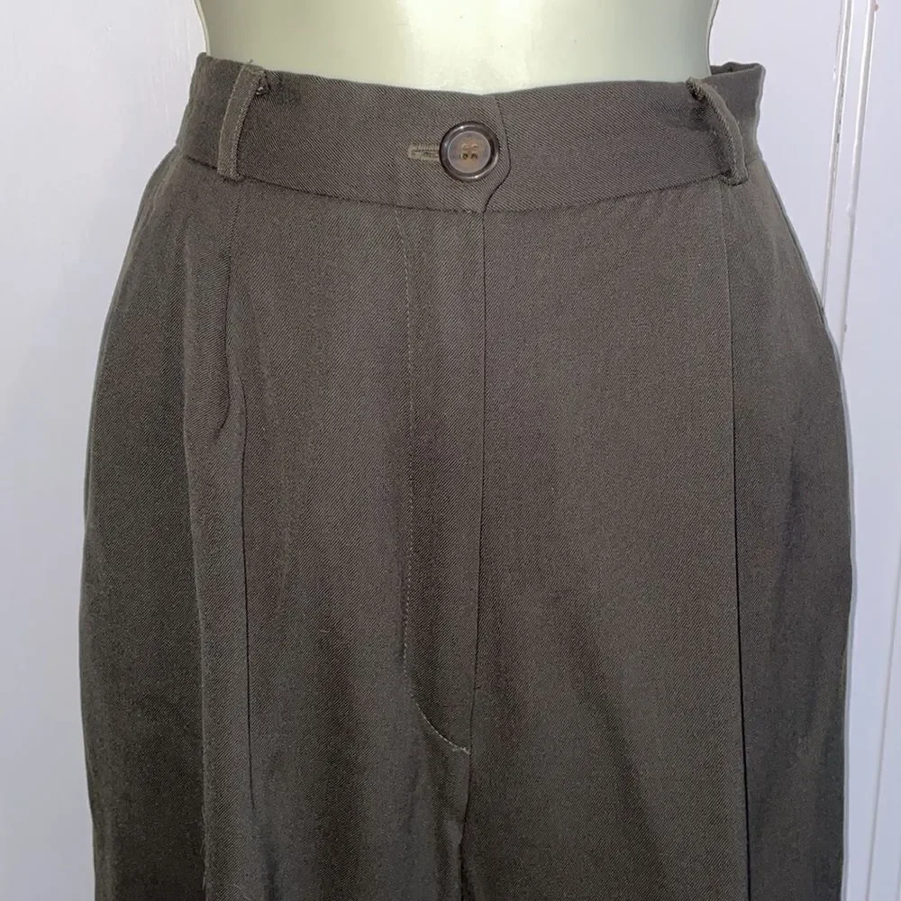 Vtg 70s/80s JH Collectibles dark army‎ green high waisted pleat front pants - Picture 2 of 15